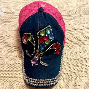 Bling fleur de lis mesh trucker hat